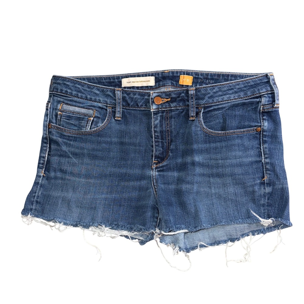 Pilcro and the Letterpress Denim Shorts 31 Blue Frayed Hem Anthropologie Cutoff